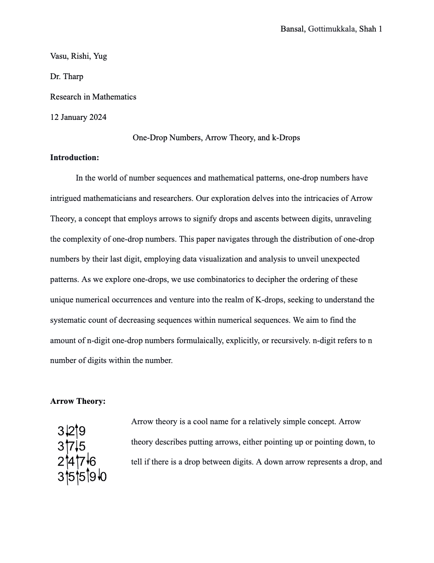 Independent Research on One-Drop Numbers and Arrow Theory